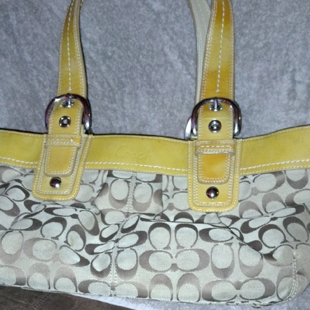 Coach Yellow and Brown Signature Shoulder Bag